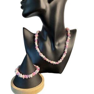 Pucca Puka Shell Necklace Bracelet White Lavender Pink Retro Hawaii Surfer Beach